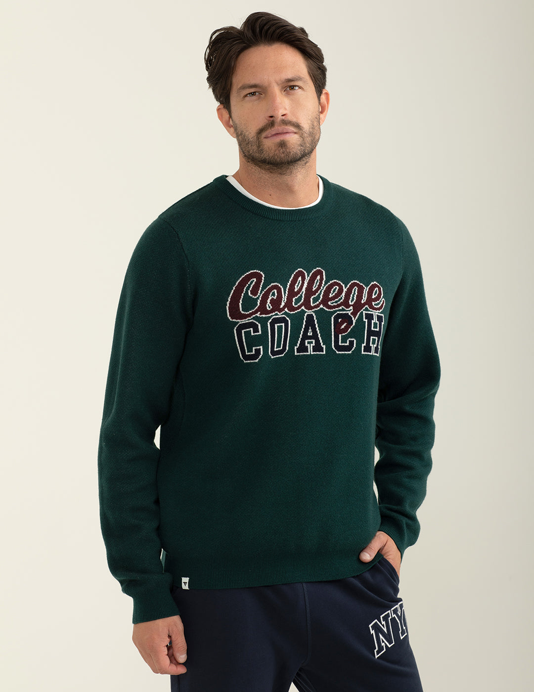 Crew-neck sweater with jacquard lettering man forest fm24w54mg cc-a0806 Crew-neck sweater with jacquard lettering