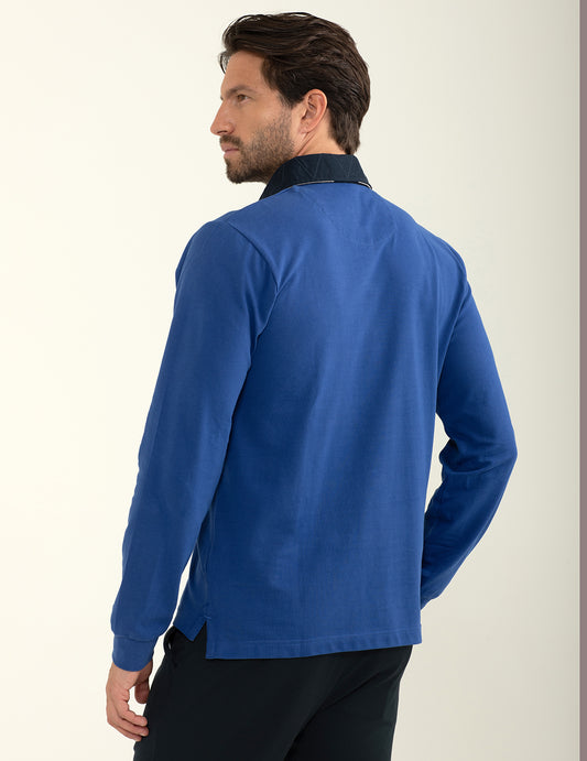 Polo in piquet con collo in gabardina - back - 002