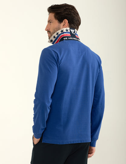 Polo in piquet con collo in gabardina