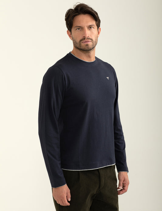T-shirt girocollo a manica lunga uomo blue fm24w03tg cc-a0601