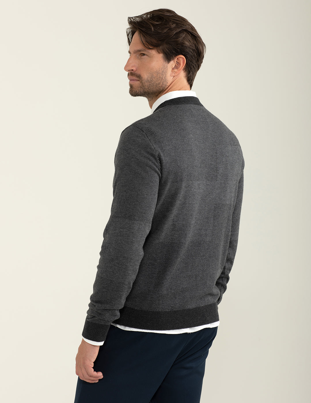 Crew-neck sweater with jacquard pattern block work man antracite melange fm24w58mg cc-a0953 Crew-neck sweater with jacquard pattern block work