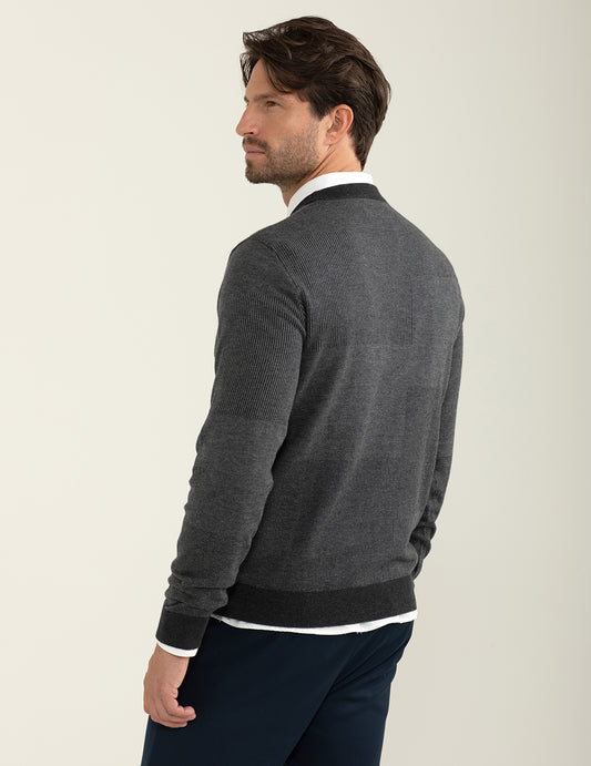 ALT03Maglia girocollo con lavorazione jacquard a blocchi di fantasie uomo antracite melange fm24w58mg cc-a0953 Maglia girocollo con lavorazione jacquard a blocchi di fantasie