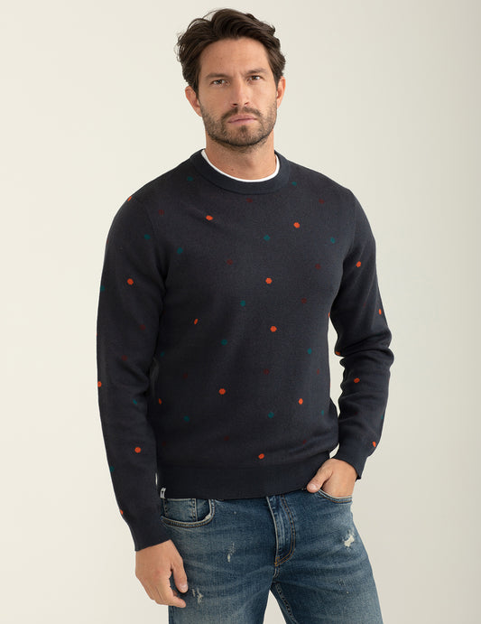 Maglia girocollo con lavorazione jacquard allover a pois uomo blue fm24w62mg cc-a0601 Maglia girocollo con lavorazione jacquard allover a pois