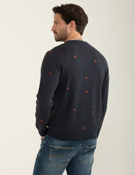 ALT03Maglia girocollo con lavorazione jacquard allover a pois uomo blue fm24w62mg cc-a0601 Maglia girocollo con lavorazione jacquard allover a pois