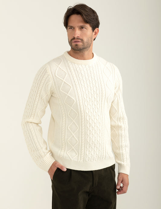 Maglia girocollo con lavorazione a trecce e rombi uomo off white fm24w18mg cc-a0002