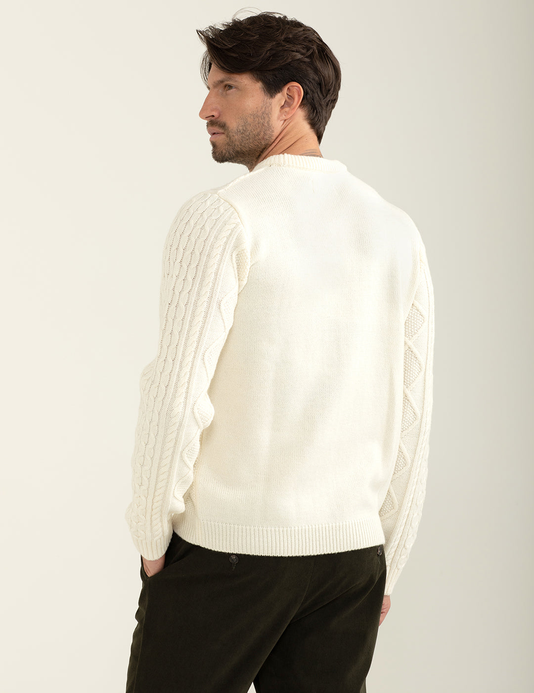 Maglia girocollo con lavorazione a trecce e rombi uomo off white fm24w18mg cc-a0002 Maglia girocollo con lavorazione a trecce e rombi