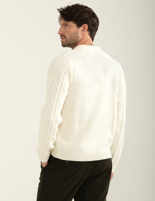 Maglia girocollo con lavorazione a trecce e rombi - back - 002