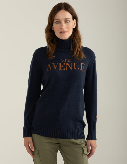 Turtleneck sweater with English rib knitting woman blue fw24w17md cc-a0601 Turtleneck sweater with English rib knitting