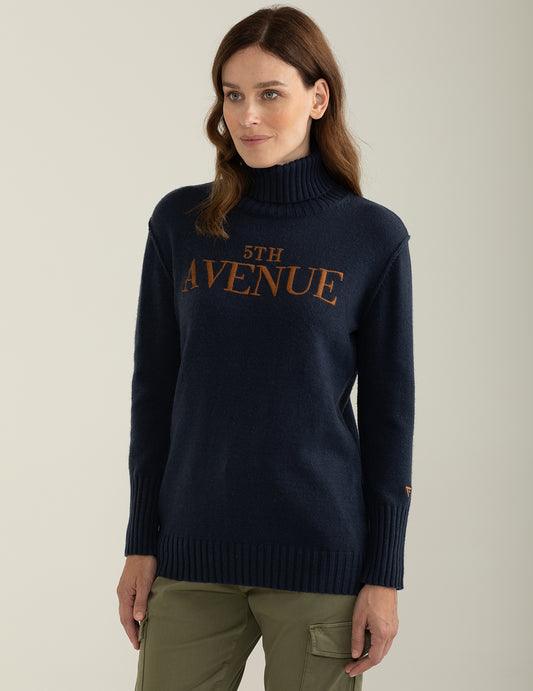ALT03Turtleneck sweater with English rib knitting woman blue fw24w17md cc-a0601 Turtleneck sweater with English rib knitting