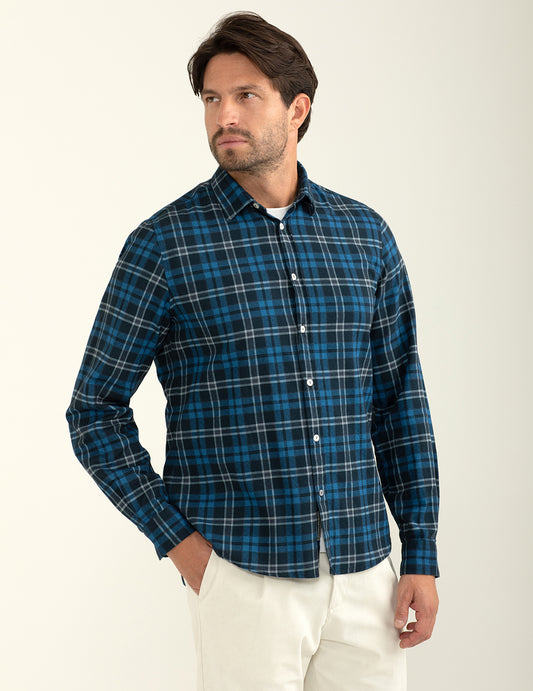 Camicia in twill tintofilo a fantasia check uomo blue fm24w08cs cc-a0601