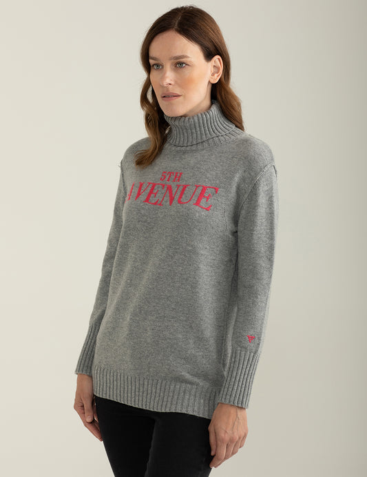 ALT03Turtleneck sweater with English rib knitting woman gray melange fw24w17md cc-a0901 Turtleneck sweater with English rib knitting