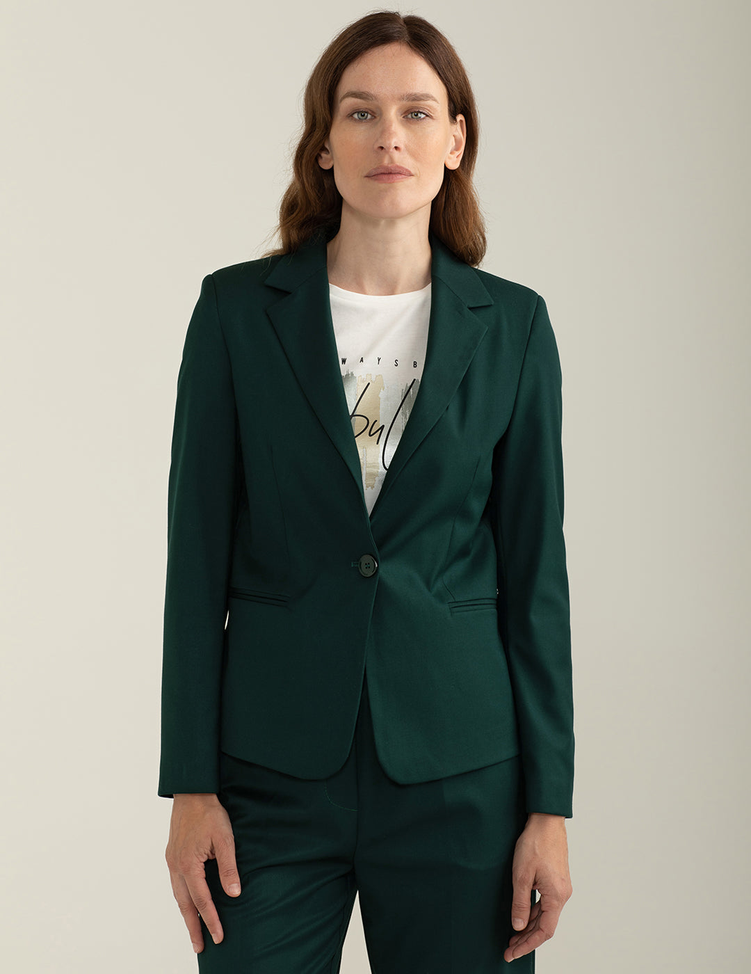 Blazer monopetto in tessuto diagonale donna green fw24w02bu cc-a0801 Blazer monopetto in tessuto diagonale