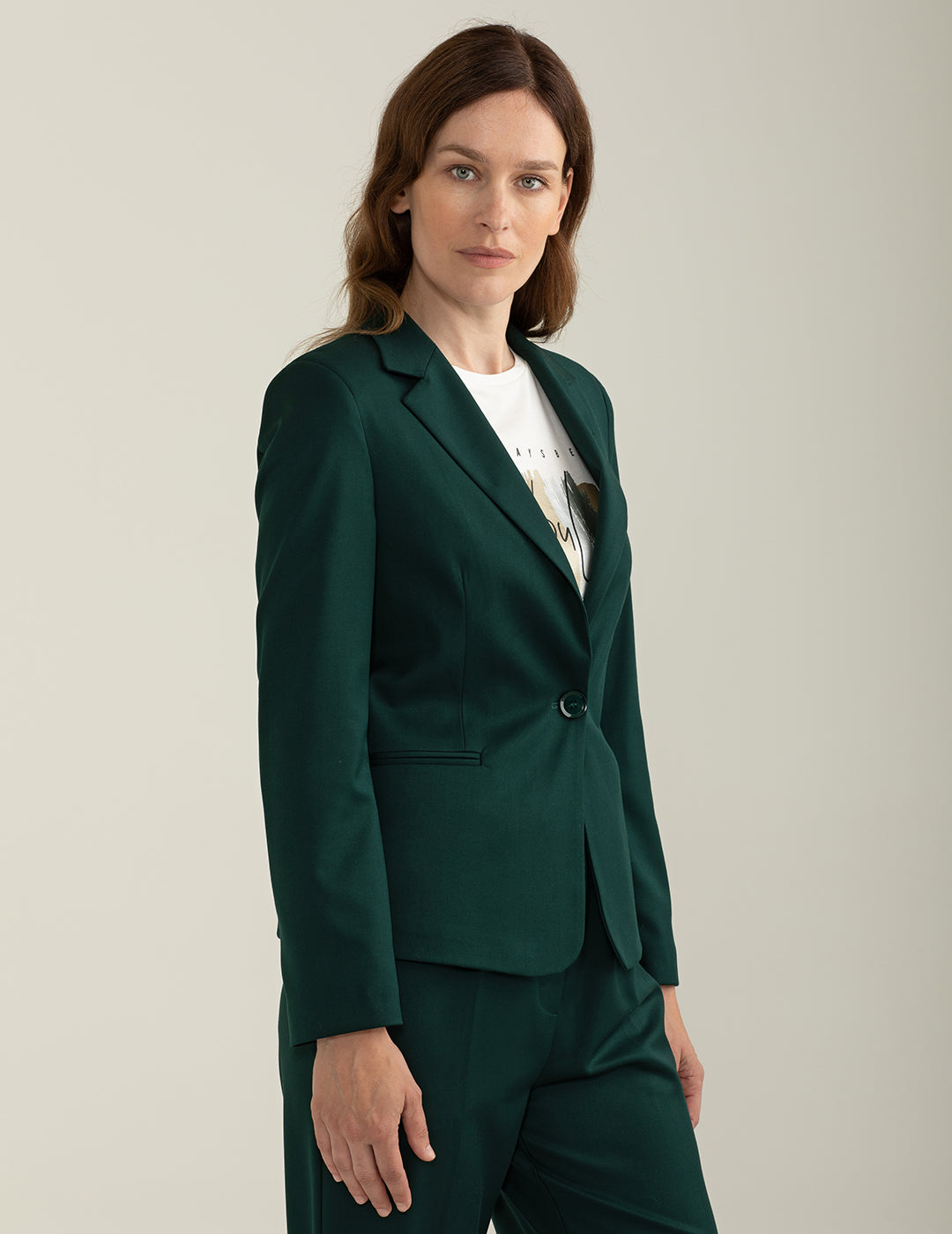 Blazer monopetto in tessuto diagonale donna green fw24w02bu cc-a0801 Blazer monopetto in tessuto diagonale