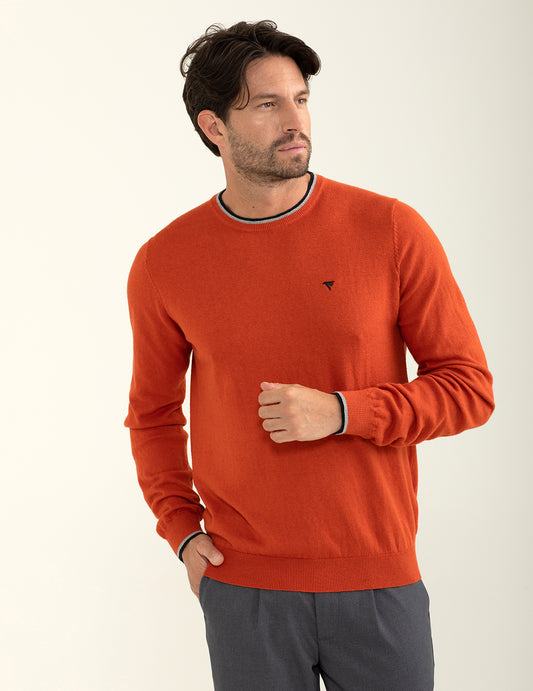 Maglia girocollo con logo ricamato in contrasto uomo orange fm24w09mg cc-a0201
