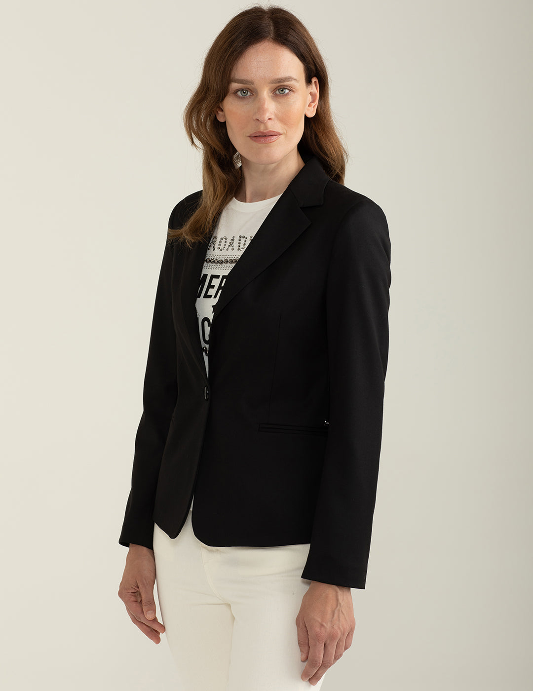 Blazer monopetto in tessuto diagonale donna black fw24w02bu cc-a0951 Blazer monopetto in tessuto diagonale