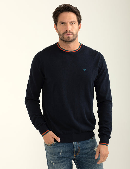 Maglia girocollo con logo ricamato in contrasto uomo blue fm24w09mg cc-a0601
