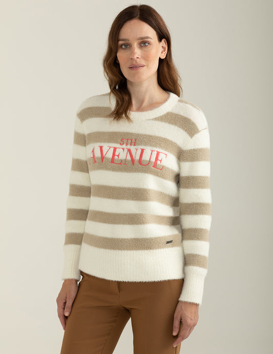 Maglia girocollo con lettering ricamato in contrasto - back - 002