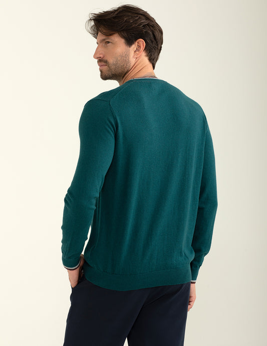 Maglia girocollo con logo ricamato in contrasto - back - 002
