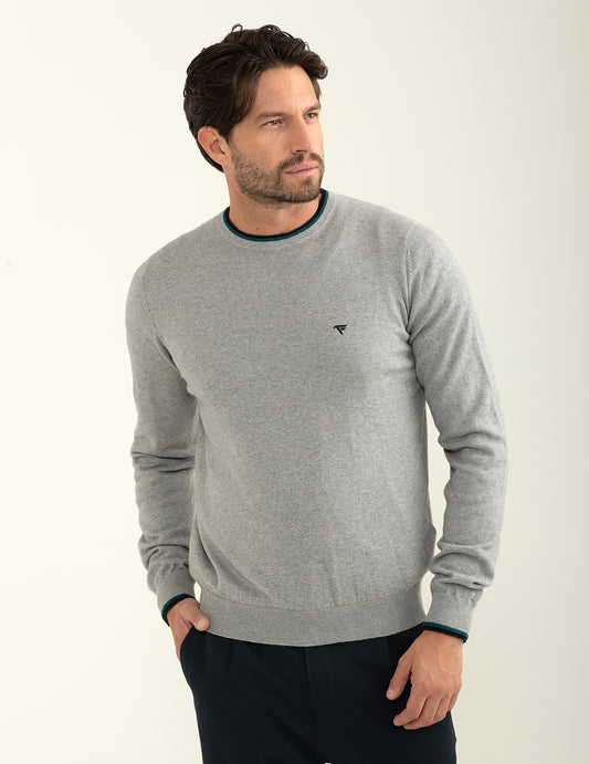 Maglia girocollo con logo ricamato in contrasto uomo gray melange fm24w09mg cc-a0901