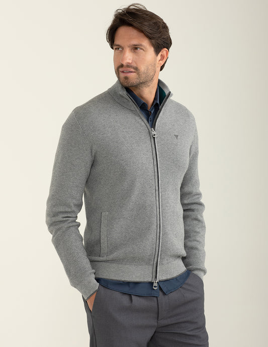 Maglia full zip a collo alto uomo gray melange fm24w55mz cc-a0901 Maglia full zip a collo alto