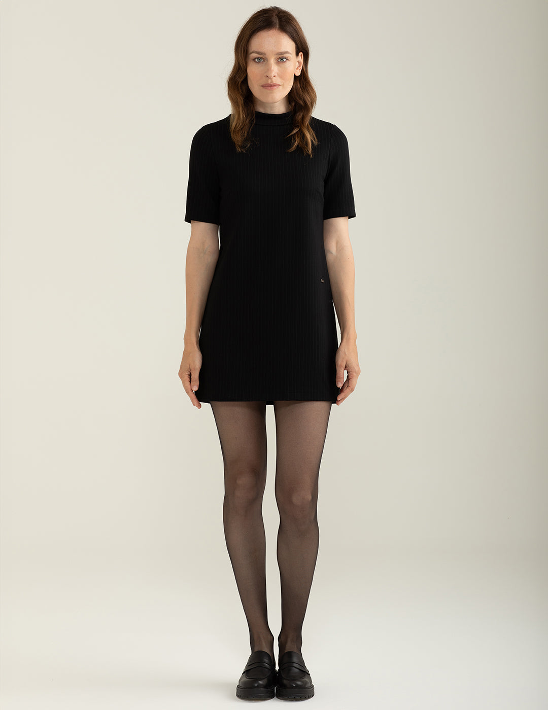 Abito tinto-filo gessato bi-strech donna black fw24w05at cc-a0951 Abito tinto-filo gessato bi-strech