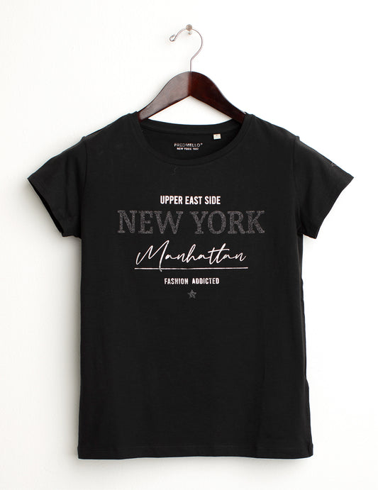 T-shirt girocollo a manica corta donna black fw24w06tg cc-a0951
