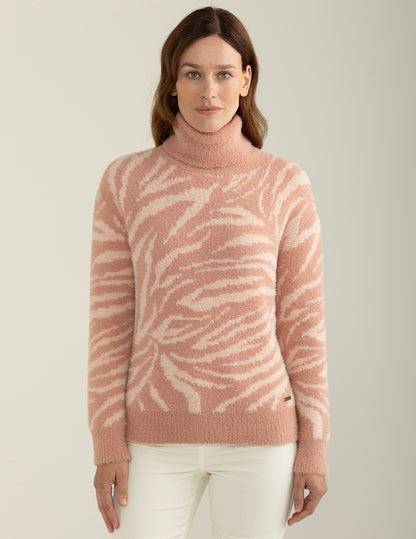 Maglia dolcevita con fantasia jacquard animalier