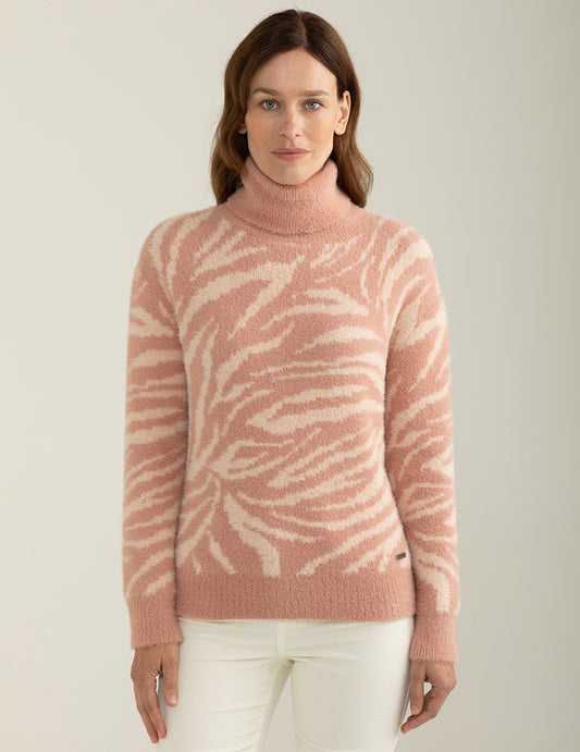 Maglia dolcevita con fantasia jacquard animalier donna old rose fw24w26md cc-a0405