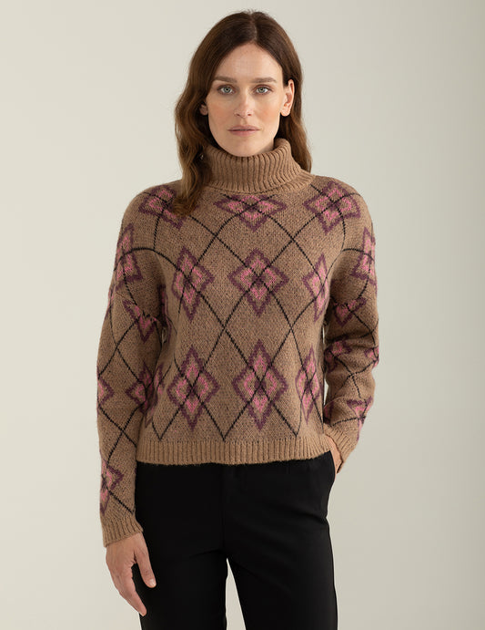 Maglia dolcevita con fantasia jacquard piazzata - back - 002