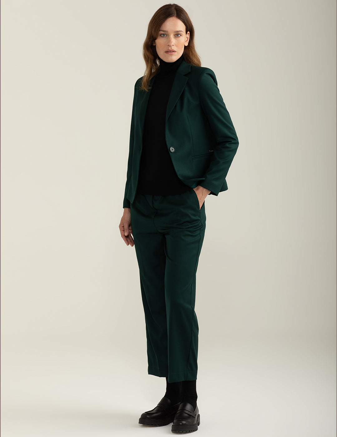 Pantalone in tessuto diagonale donna green fw24w25pu cc-a0801 Pantalone in tessuto diagonale