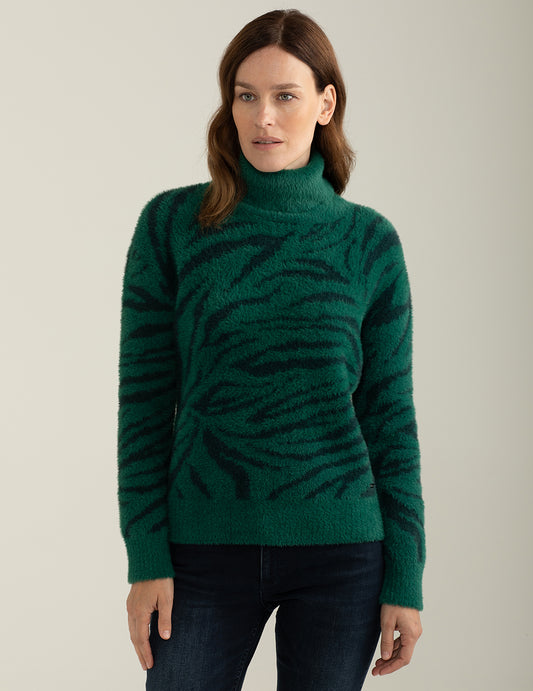 Maglia dolcevita con fantasia jacquard animalier donna green fw24w26md cc-a0801