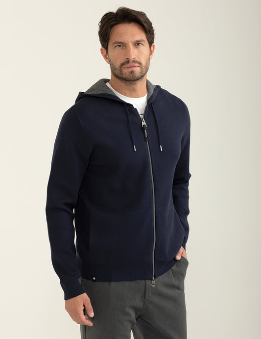 Maglia full zip vanisé con cappuccio uomo dark blue fm24w24mz cc-a1201