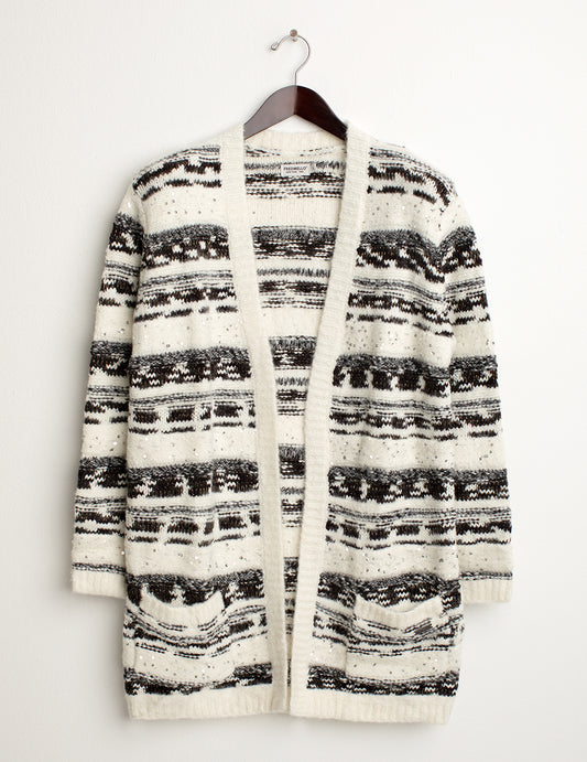 Cardigan con fantasia a righe effetto sale e pepe donna off white fw24w27mk cc-a0002