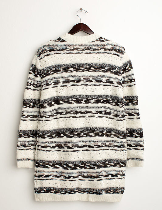 Cardigan con fantasia a righe effetto sale e pepe - back - 002