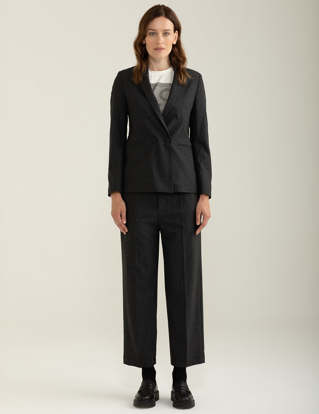 Pantalone in tessuto gessato lurex donna dark gray melange fw24w31pt cc-a0904 Pantalone in tessuto gessato lurex