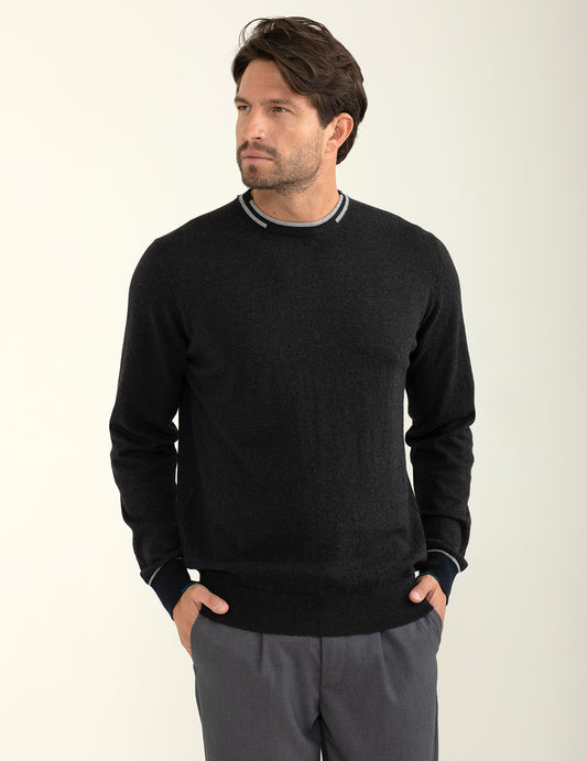 Maglia girocollo con logo ricamato in contrasto uomo antracite melange fm24w10mg cc-a0953