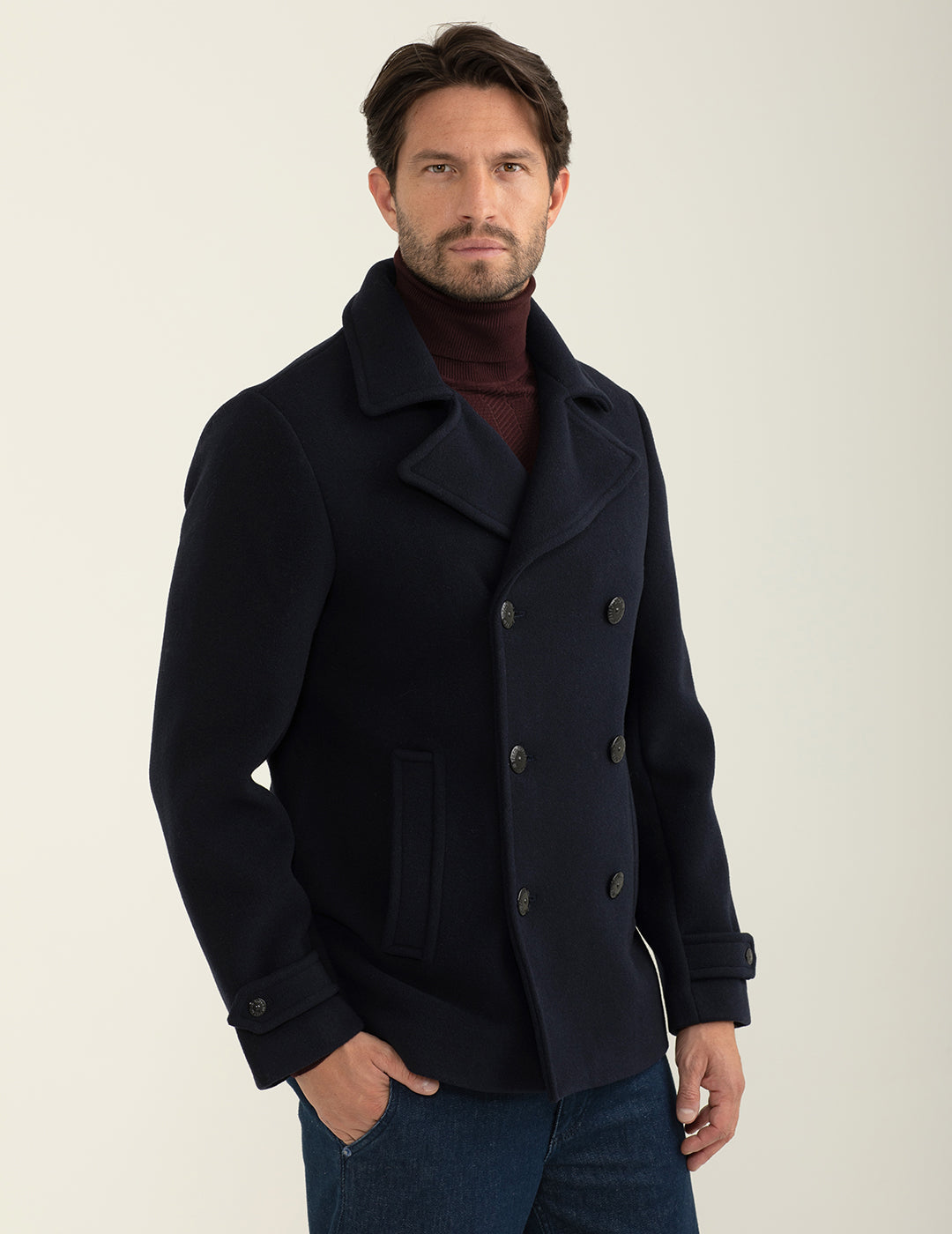 Cappotto doppiopetto in tessuto accoppiato uomo blue fm24w30ku cc-a0601 Cappotto doppiopetto in tessuto accoppiato