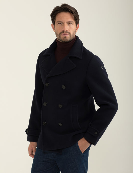 Cappotto doppiopetto in tessuto accoppiato - back - 002
