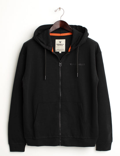 Felpa in interlock full-zip con cappuccio