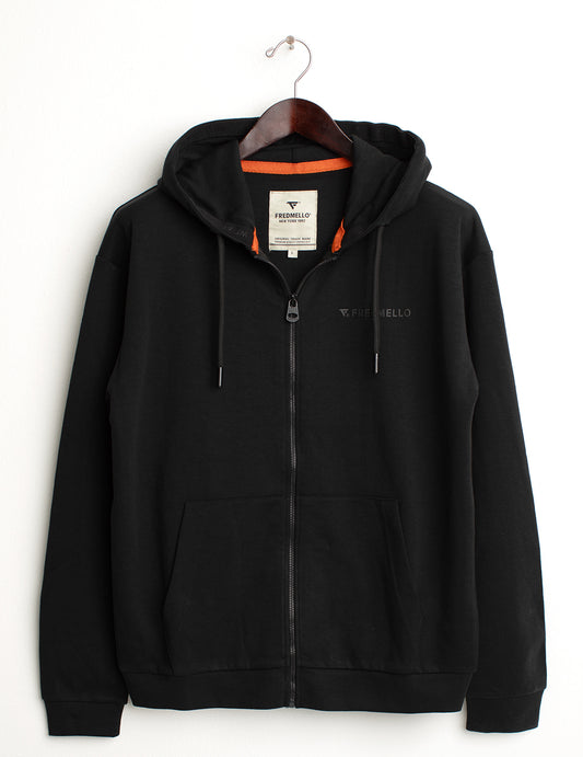Felpa in interlock full-zip con cappuccio uomo black fm24w25fz cc-a0951