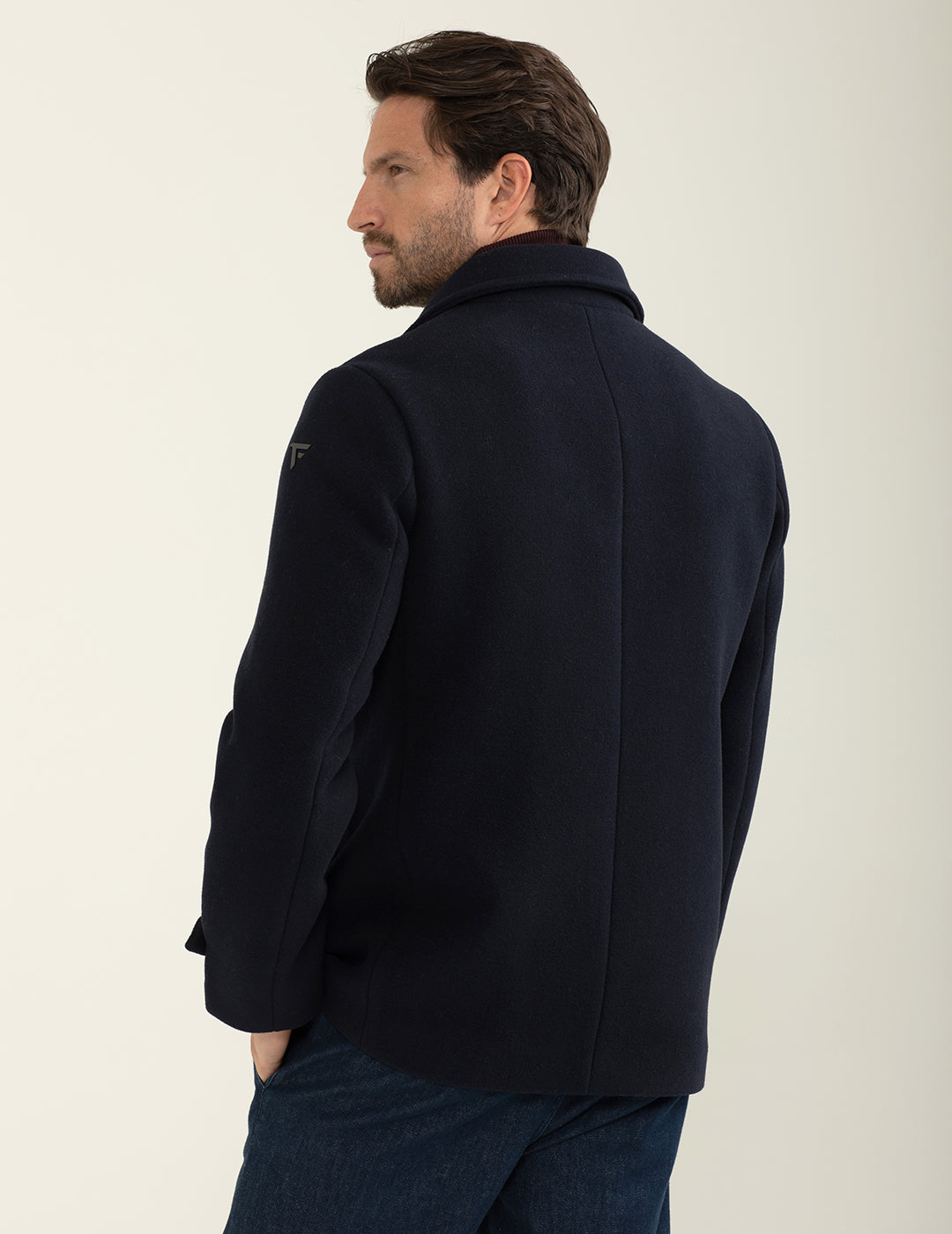 Cappotto doppiopetto in tessuto accoppiato uomo blue fm24w30ku cc-a0601 Cappotto doppiopetto in tessuto accoppiato
