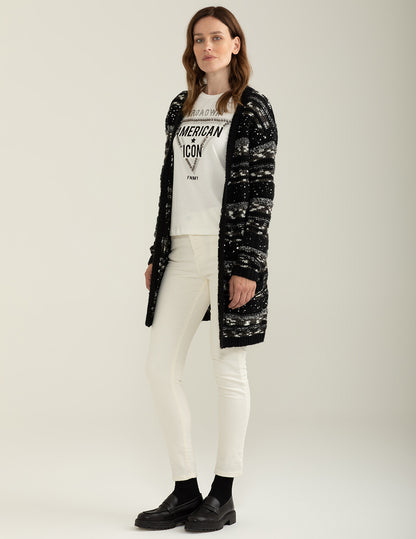 Cardigan con fantasia a righe effetto sale e pepe