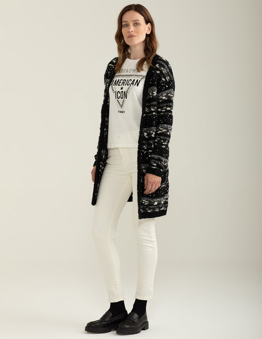 Cardigan con fantasia a righe effetto sale e pepe - back - 002