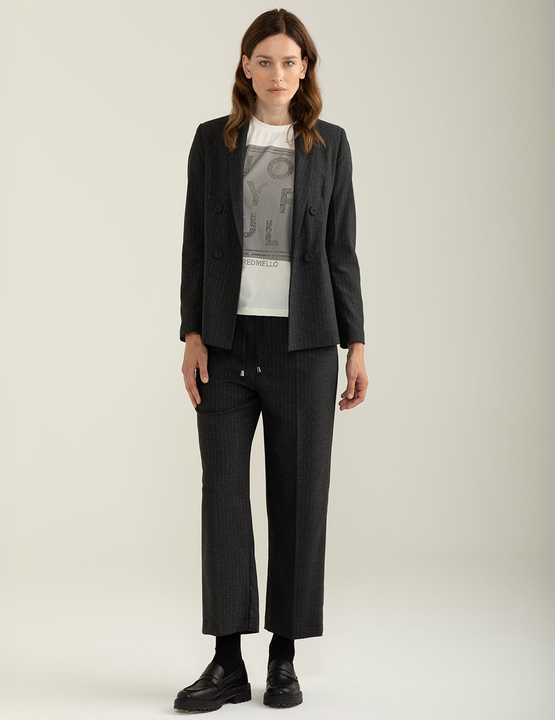 Pantalone in tessuto gessato lurex donna dark gray melange fw24w31pt cc-a0904 Pantalone in tessuto gessato lurex