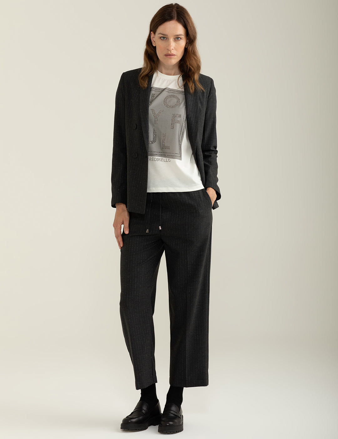 Pantalone in tessuto gessato lurex donna dark gray melange fw24w31pt cc-a0904 Pantalone in tessuto gessato lurex