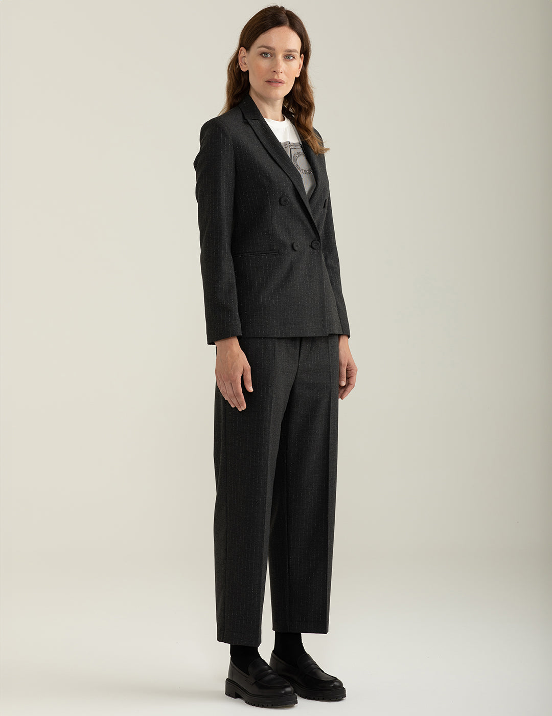 Pantalone in tessuto gessato lurex donna dark gray melange fw24w31pt cc-a0904 Pantalone in tessuto gessato lurex