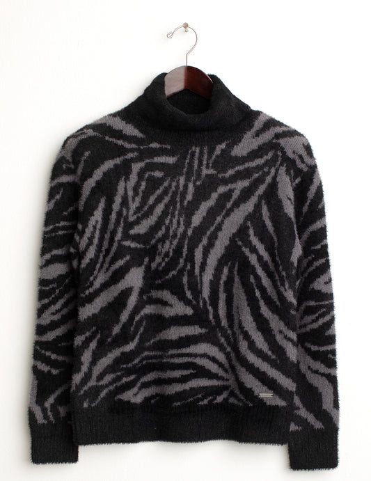 Maglia dolcevita con fantasia jacquard animalier donna black fw24w26md cc-a0951