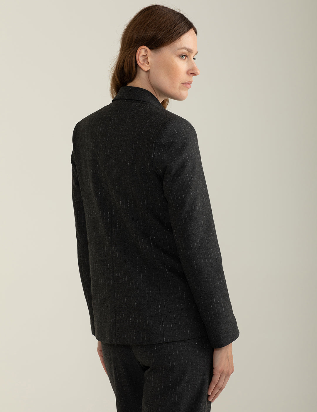 Blazer doppiopetto in tessuto gessato donna dark gray melange fw24w03bt cc-a0904 Blazer doppiopetto in tessuto gessato
