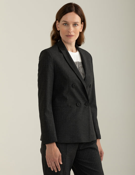 Blazer doppiopetto in tessuto gessato - back - 002