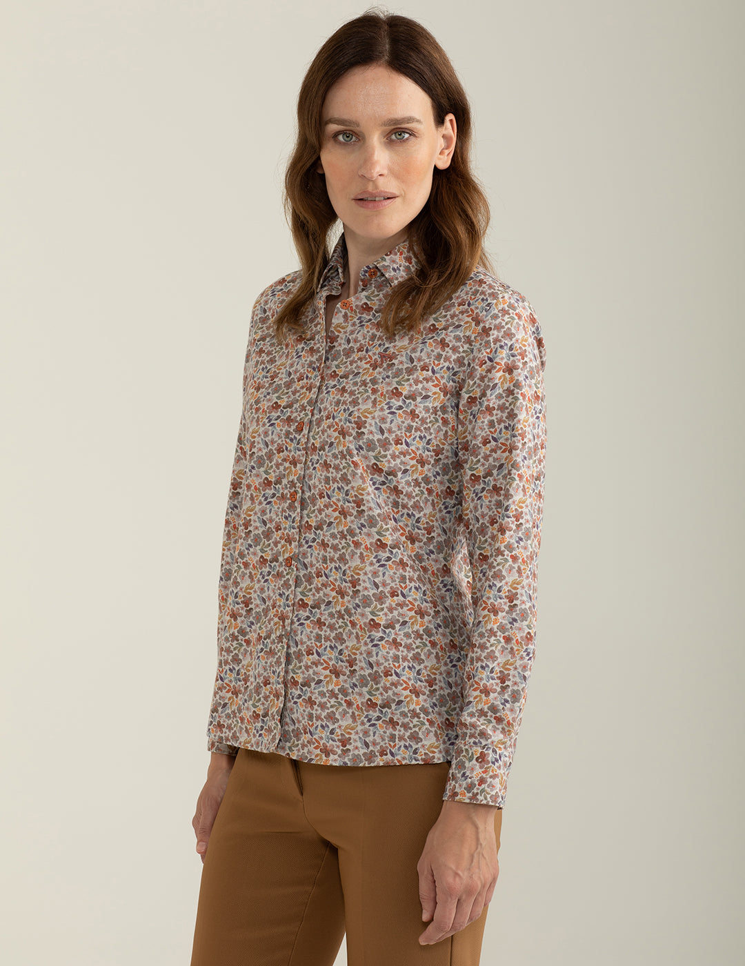 Camicia in flanella stampata all-over donna beige fw24w03cs cc-a0101 Camicia in flanella stampata all-over